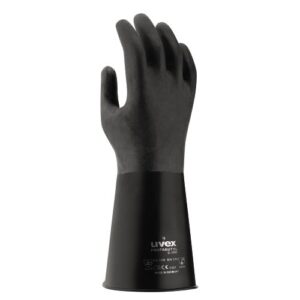uvex Chemikalienschutzhandschuhe profabutyl B-05R schwarz aus Butylkautschuk, resistent gegen polare Verbindungen sowie Säuren und Laugen, flexibel