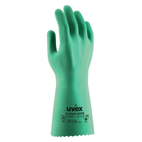 uvex Chemikalienschutzhandschuhe u-chem 3000 grün, vollbeschichtet mit NBR, resistent gegen Fette, Mineralöle und Chemikalien, Hitzebeständig