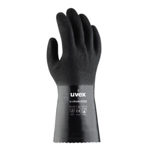 uvex Chemikalienschutzhandschuhe u-chem 3100 schwarz mit NBR Beschichtung und sehr gutem Grip, sehr guter Nass- und Ölgriff, flexibel