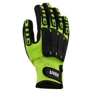 uvex Schnittschutzhandschuhe impact 1 mit Protektoren, gelb/schwarz, mit NBR Beschichtung, für robuste Tätigkeiten, flexibel, guter Tragekomfort