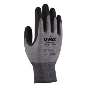 uvex Schnittschutzhandschuh unidur 6642 grau mit Polyurethan Beschichtung und Dyneema®-Diamond Faser, feinfühlig, leicht, flexibel