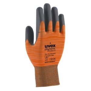 uvex Schutzhandschuhe phynomic X-FOAM HV grau/orange mit Sollbruchstellen und Aqua-Polymer-Schaum Beschichtung für den Umgang mit beweglichen Maschinenteilen, Hautverträglich