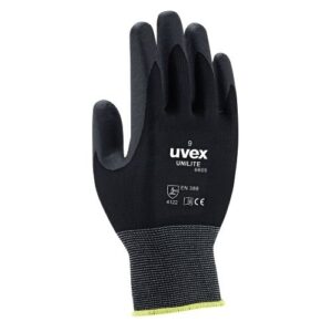 uvex Schutzhandschuhe unilite 6605 schwarz mit Nitrilschaum Beschichtung für Präzisionsarbeiten, Griffsichere Strickhandschuhe, flexibel, atmungsaktiv