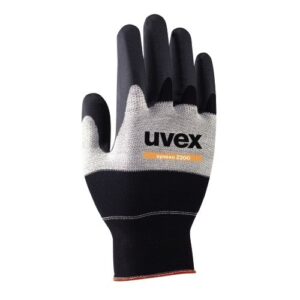 uvex Schutzhandschuhe synexo Z200 schwarz/weiß/schwarz mit Aqua-Polymer-Xtra-Grip-Schaum Beschichtung, für feuchte und ölige Arbeiten, flexibel, robust