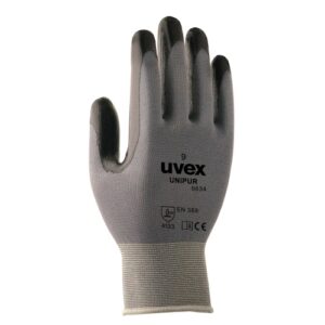 uvex Schutzhandschuhe unipur 6634 grau/schwarz mit NBR Beschichtung, für mechanische Arbeiten im Außenbereich, feuchtigkeitsdicht, flexibel, Griffsicher