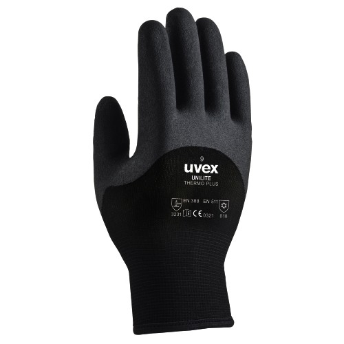 uvex Winterschutzhandschuhe unilite thermo schwarz mit kälteflexiblen Polymer Beschichtung für trockene bis leicht feuchte Einsatzbereiche, gute Passform