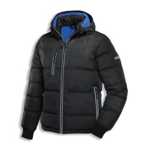 uvex Berufsbekleidung Thermo-Steppjacke Modell 9894 schwarz/ blau mit Kapuze, wasserabweisend, mit Fleeceinnenseite und Stehkragen, Größen S bis 6XL