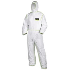 uvex Overall 5/6 comfort Einweg-Chemikalienschutzanzug Typ 5/6, silikonfrei, für Reinraum geeignet, weiß-lime, Gr. M - 3XL