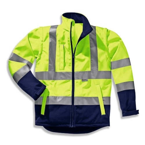 uvex Schutzbekleidung protection flash Warnschutz-Softshell-Jacke Modell 9907 warngelb-navy, mit abtrennbaren Ärmeln, Größen S bis 6XL