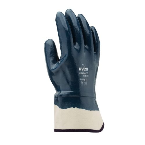 uvex Schutzhandschuhe compact NB27H mit Segeltuchstulpe, für grobe Arbeiten und Hantieren mit rauen Materialien, weiß/blau